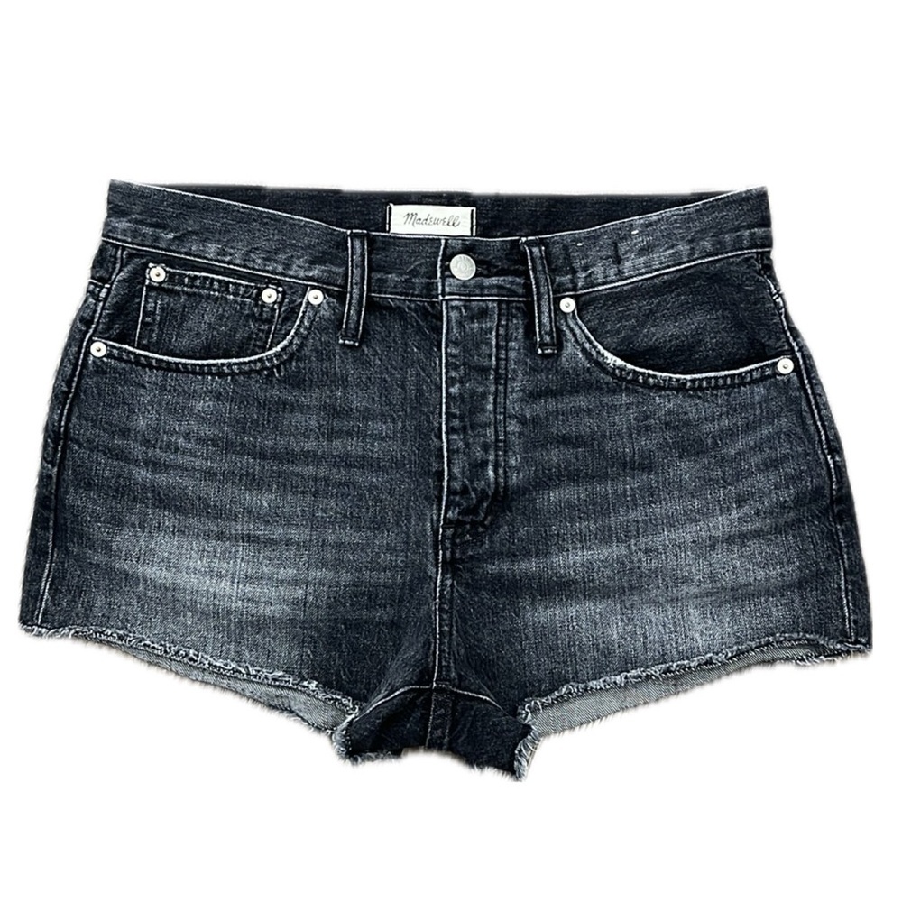 Madewell Relaxed Denim Jean Shorts Faded Black Button Fly Raw Hem Sz 28 Festival